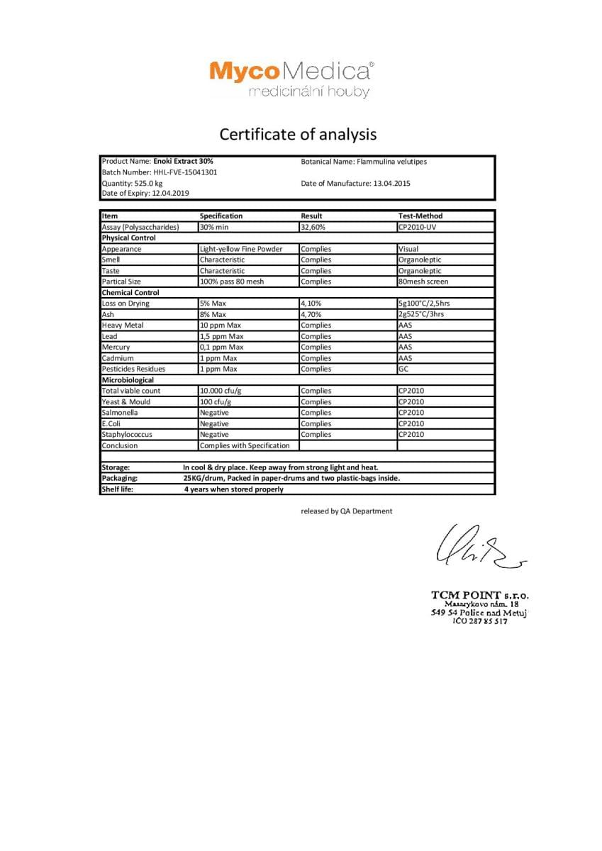 certifikat kvality huba enoki mycomedica tradicna cinska medicina
