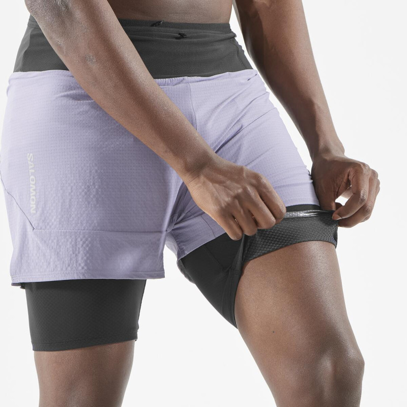 Bežecké nohavice Salomon SENSE 2IN1 SHORTS M BLUE GRANITE 5