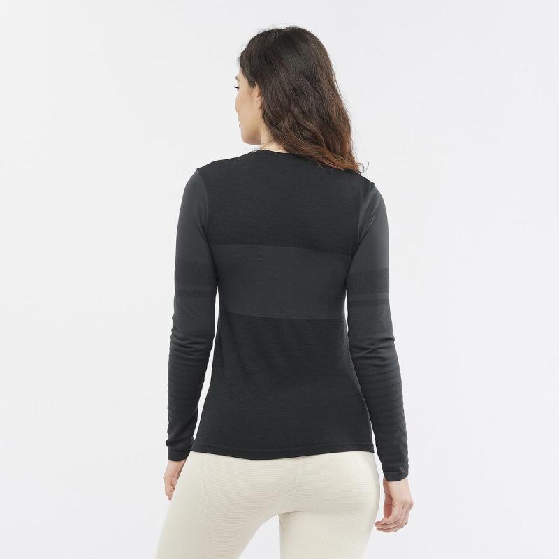 Dámske tričko Salomon SNTIAL WOOL LS TOP W DEEP BLACK