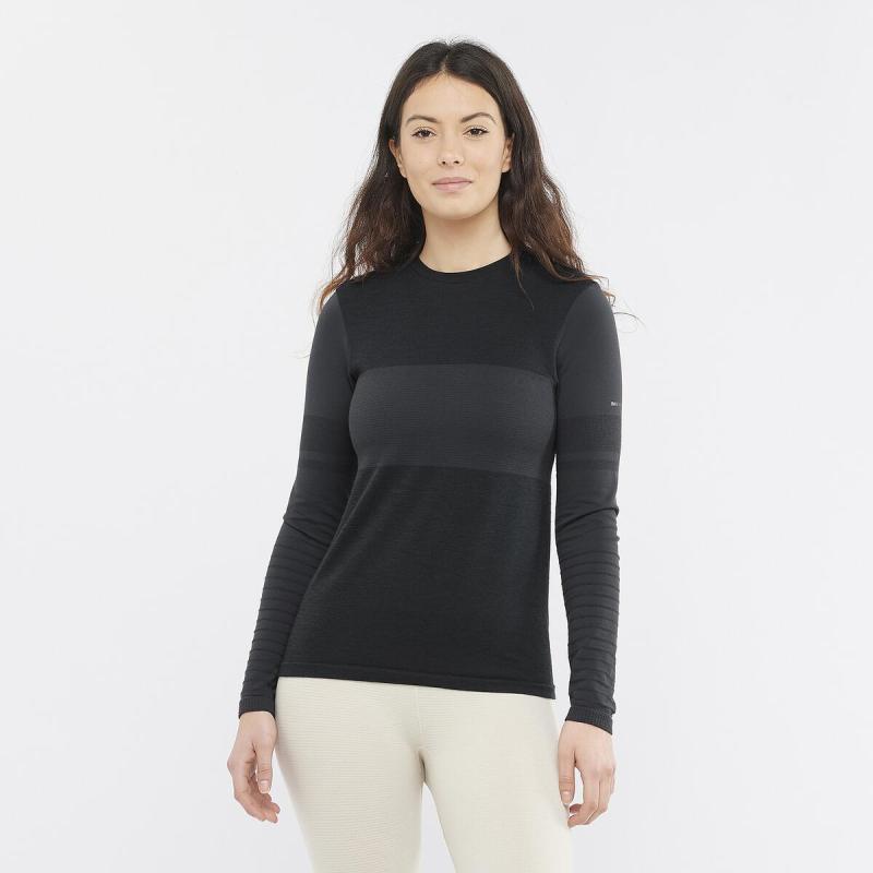 Dámske tričko Salomon SNTIAL WOOL LS TOP W DEEP BLACK