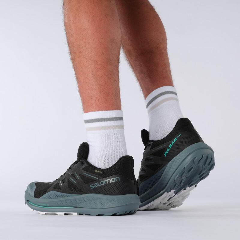 Pánska nepremokavá trailová bežecká obuv Salomon PULSAR TRAIL GTX Black/StoWea/Mint