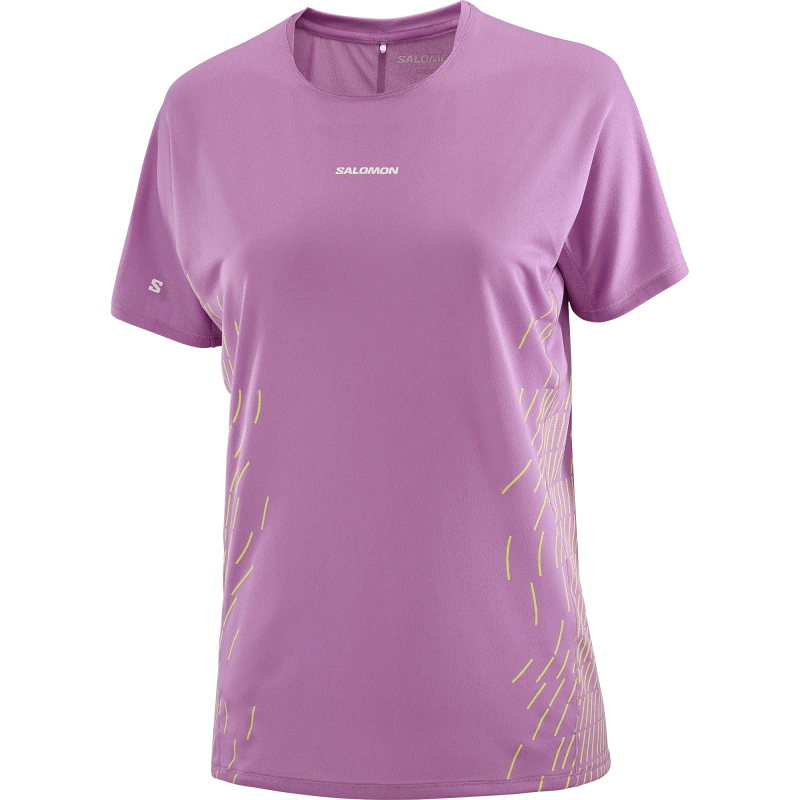 Dámske bežecké tričko Salomon SENSE AERO SS TEE GFX W IRIS ORCHID / Acid Lime