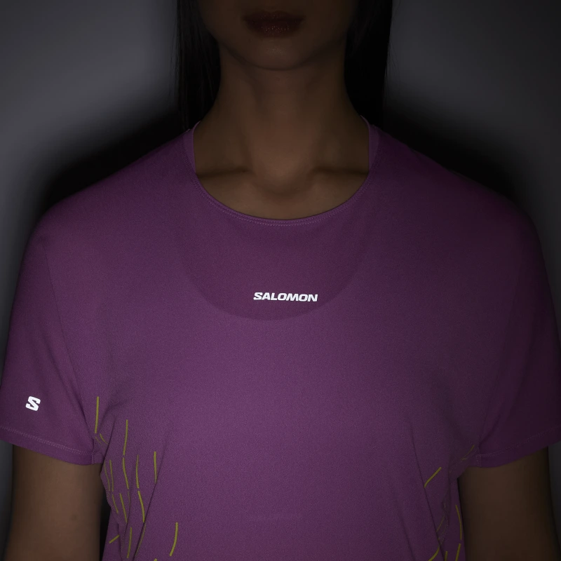Dámske bežecké tričko Salomon SENSE AERO SS TEE GFX W IRIS ORCHID / Acid Lime 3