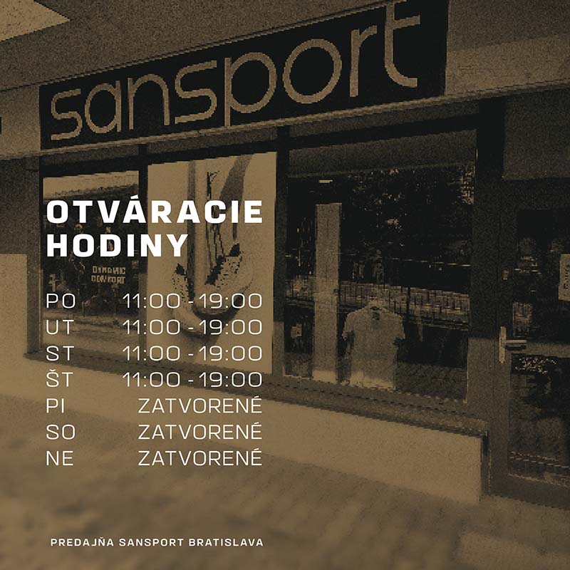 Letné otváracie hodiny predajne Sansport v Bratislave - Showroom Salomon