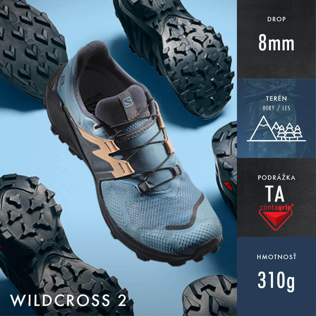 Obuv Salomon Wildcross - 8mm drop - Najlepšia obuv do mäkkého, blatistého, lesného terénu so širšou špicou.