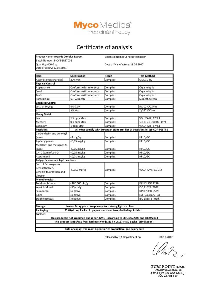 certifikat kvality coriolus mycomedica tradicna cinska medicina liecba nadorovych ochoreni