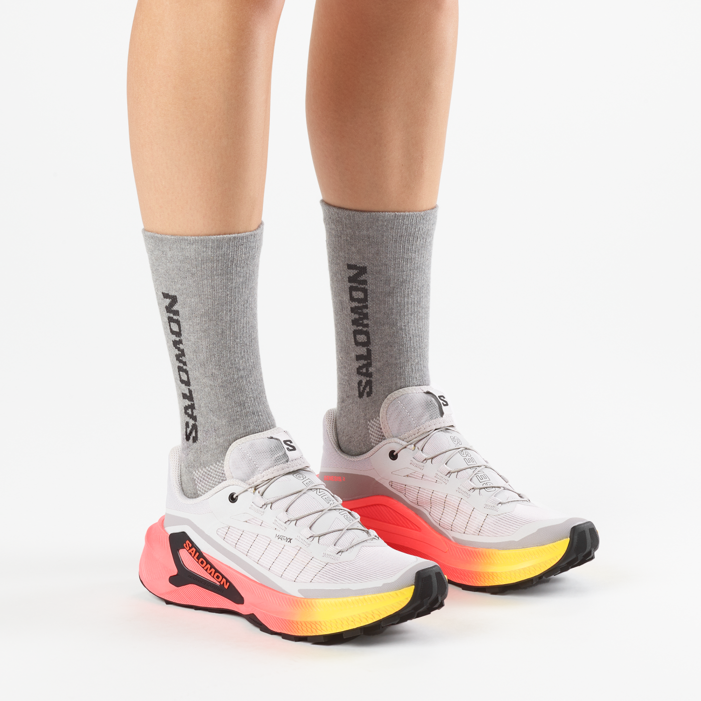 Dámska trailová bežecká obuv Salomon Genesis 2 Gray Violet/Safety Yellow/Neon Flame